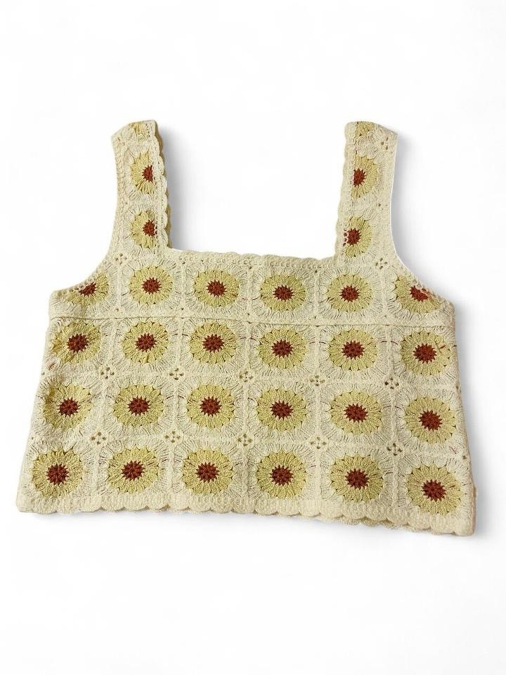 Rebellion Again Sunflower Granny Square Crochet Crop Tank Top M